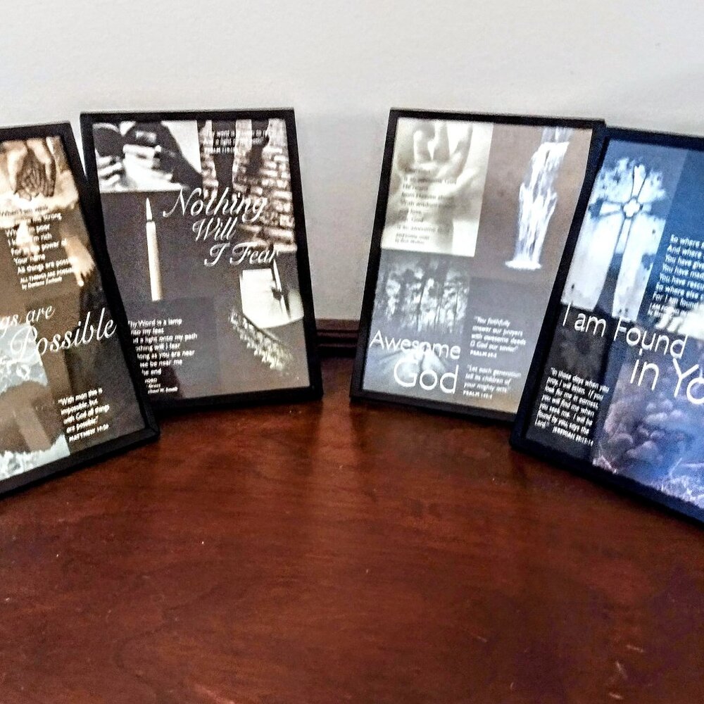 Set 4 INSPIRATIONAL PRINTS ~ Sturdy Metal Matte Black 5" x 7" Frames w/Glass
